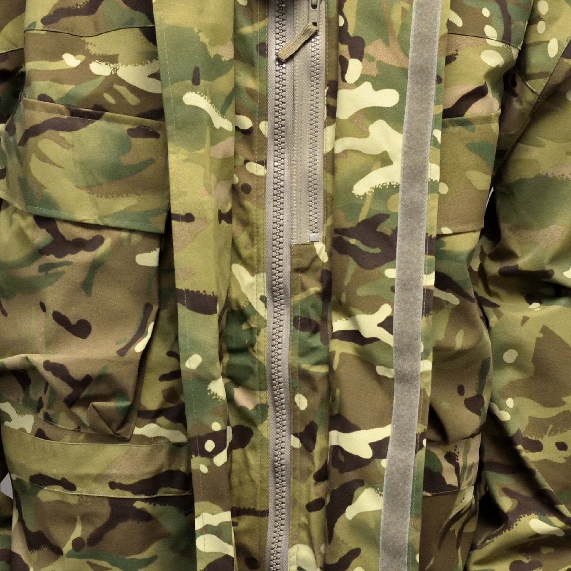 Close-up of zipper and zip cover on Petroleum Protective MVP Smock.