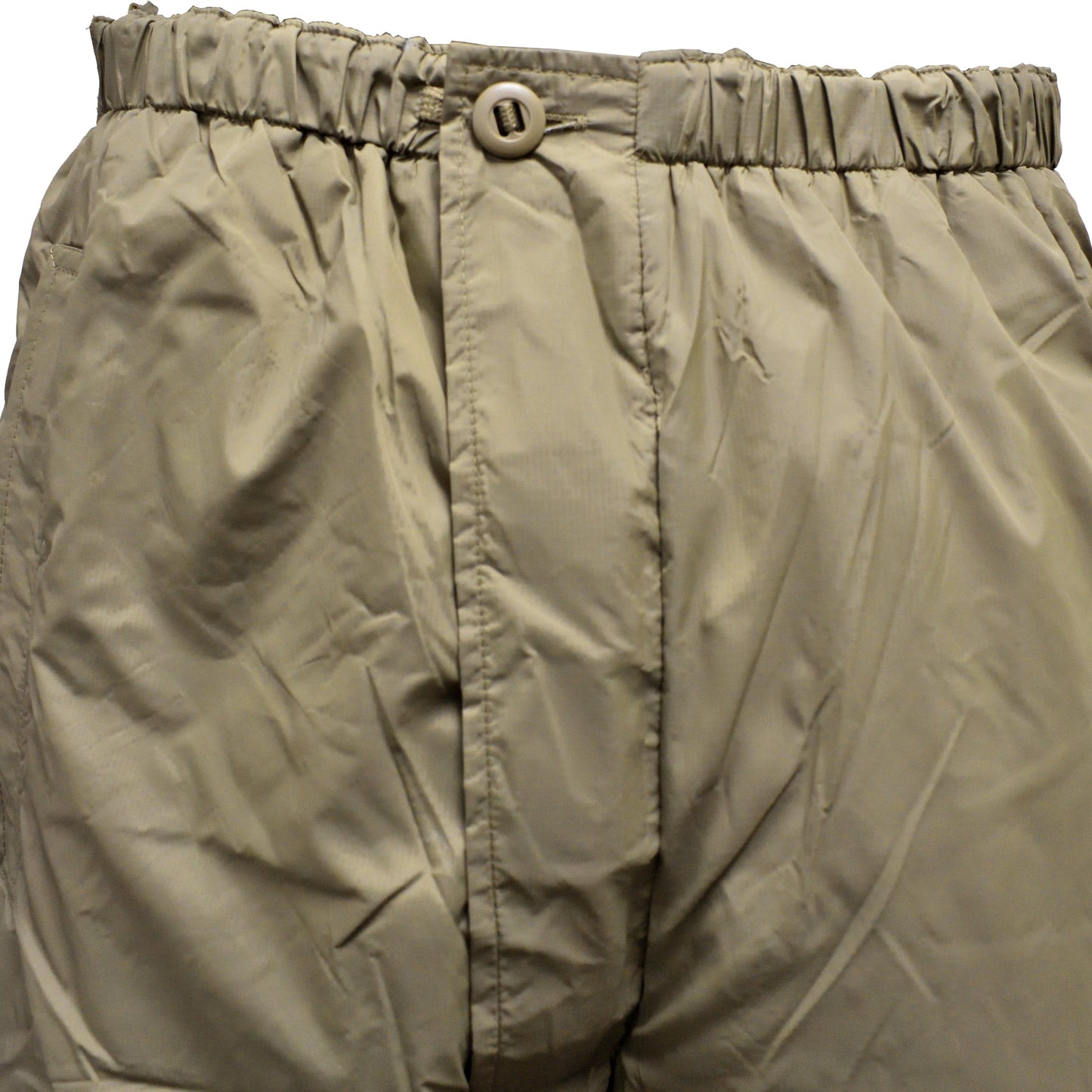 Close-up of waistband on British Army Thermal Trousers with Integral Stuff Bag in PCS Olive.