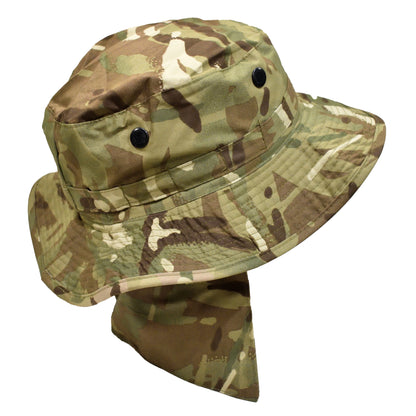 Right-angled side view of British Army Tropical Combat Hat MTP highlighting fabric and stitching.