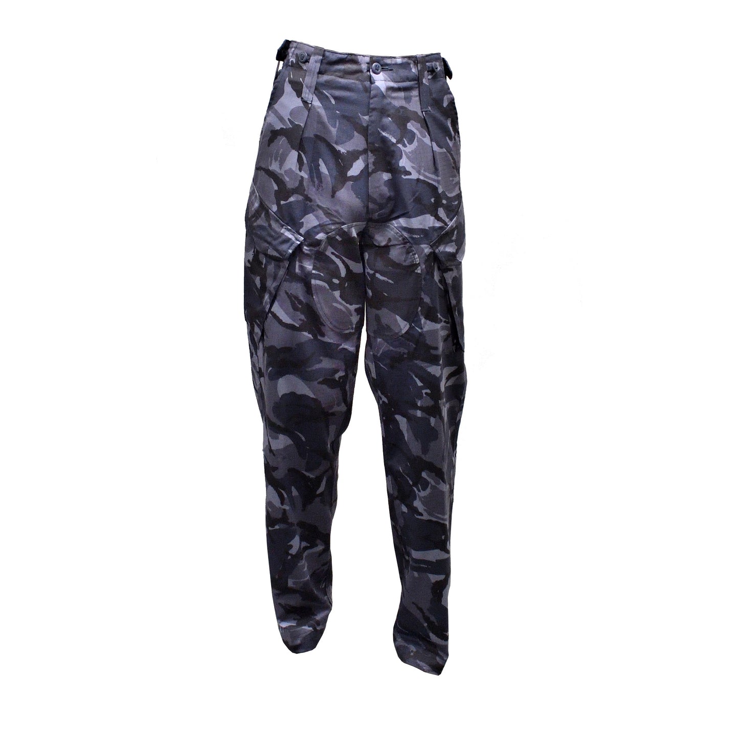 Front view of British Army Combat Trousers in blue camouflage.