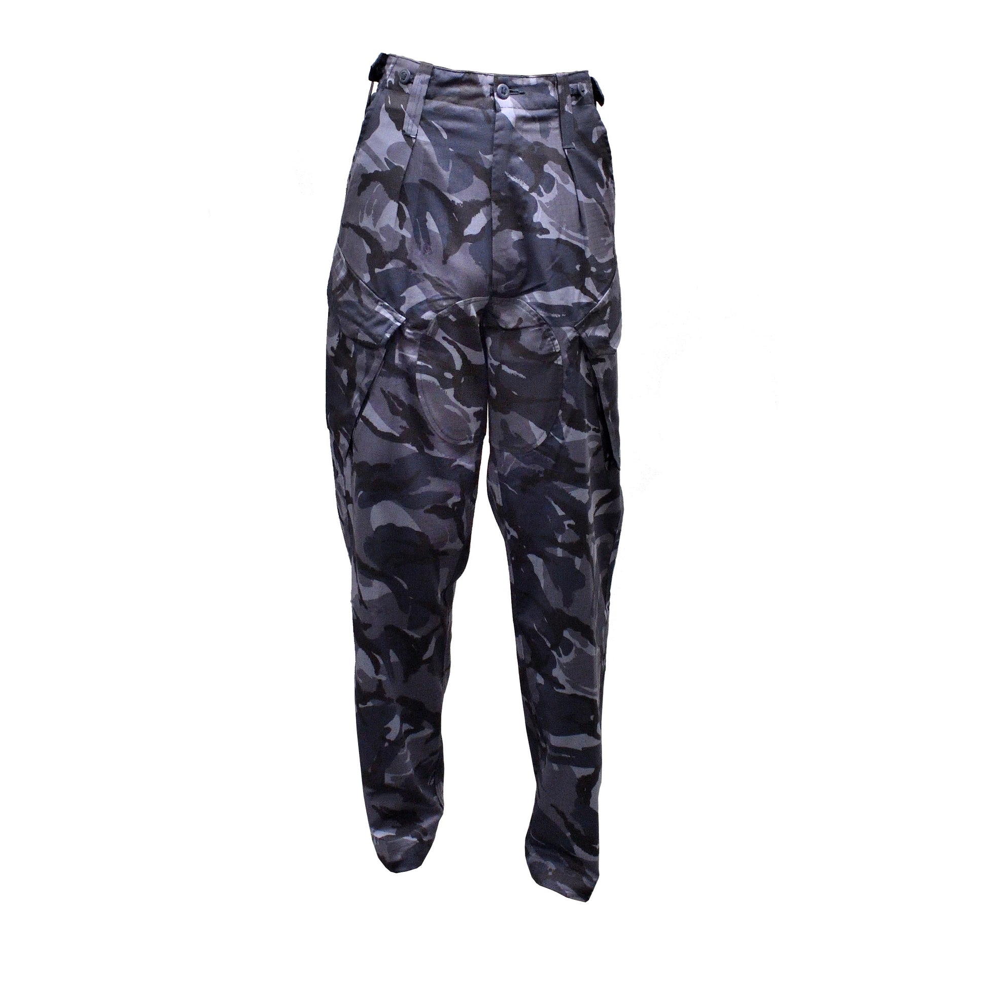 Front view of British Army Combat Trousers in blue camouflage.