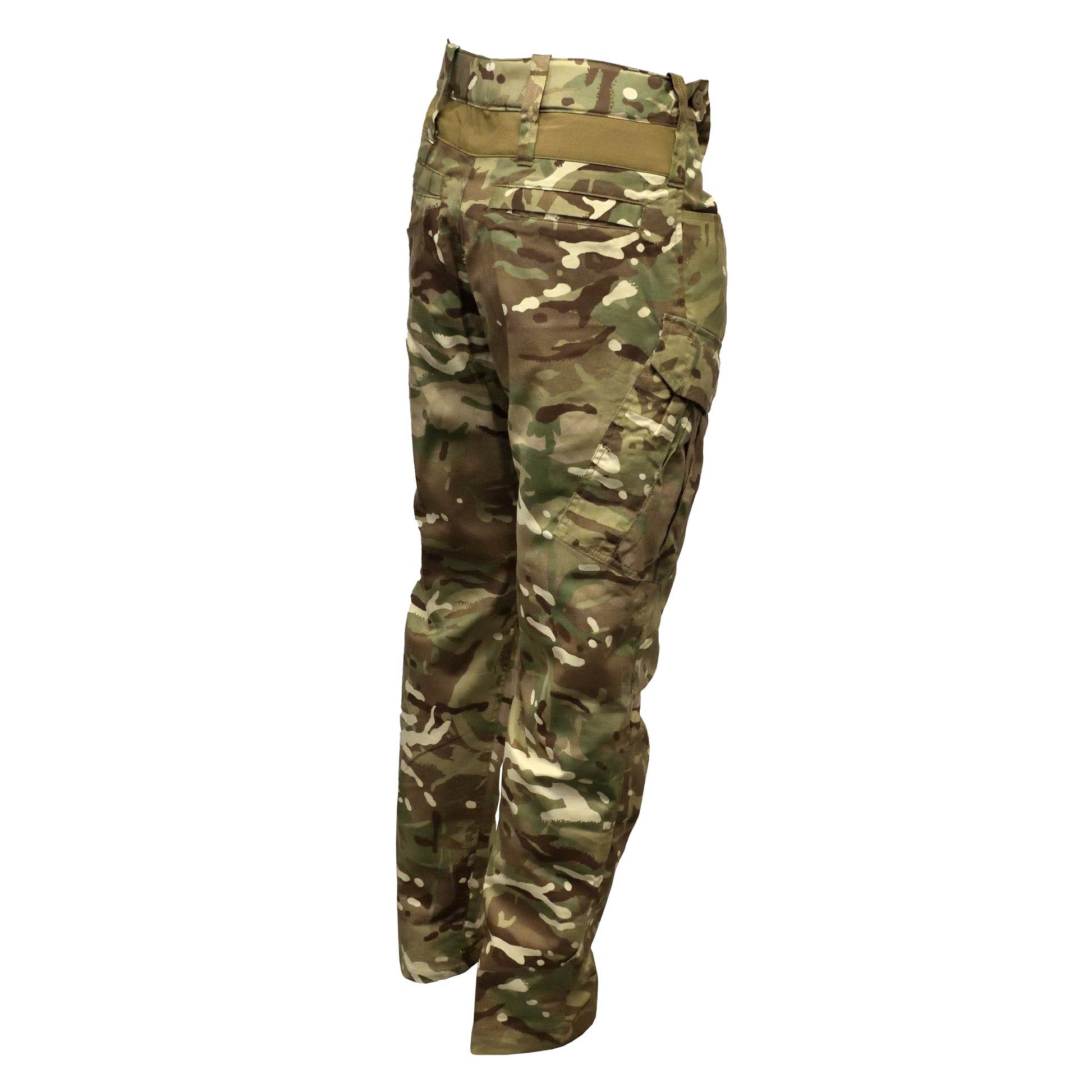 Angled rear right view of British Army Combat Trousers "23" camouflage design.