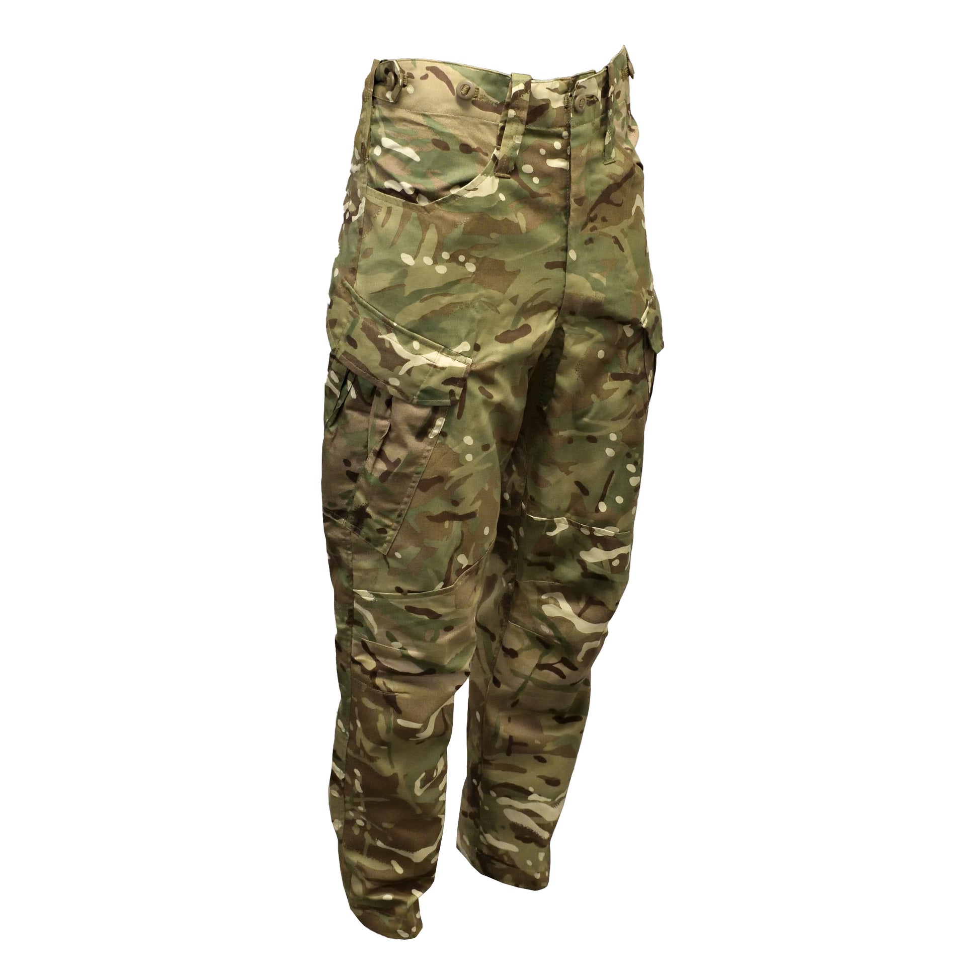 Angled front right view of British Army Combat Trousers "23" MTP pattern.