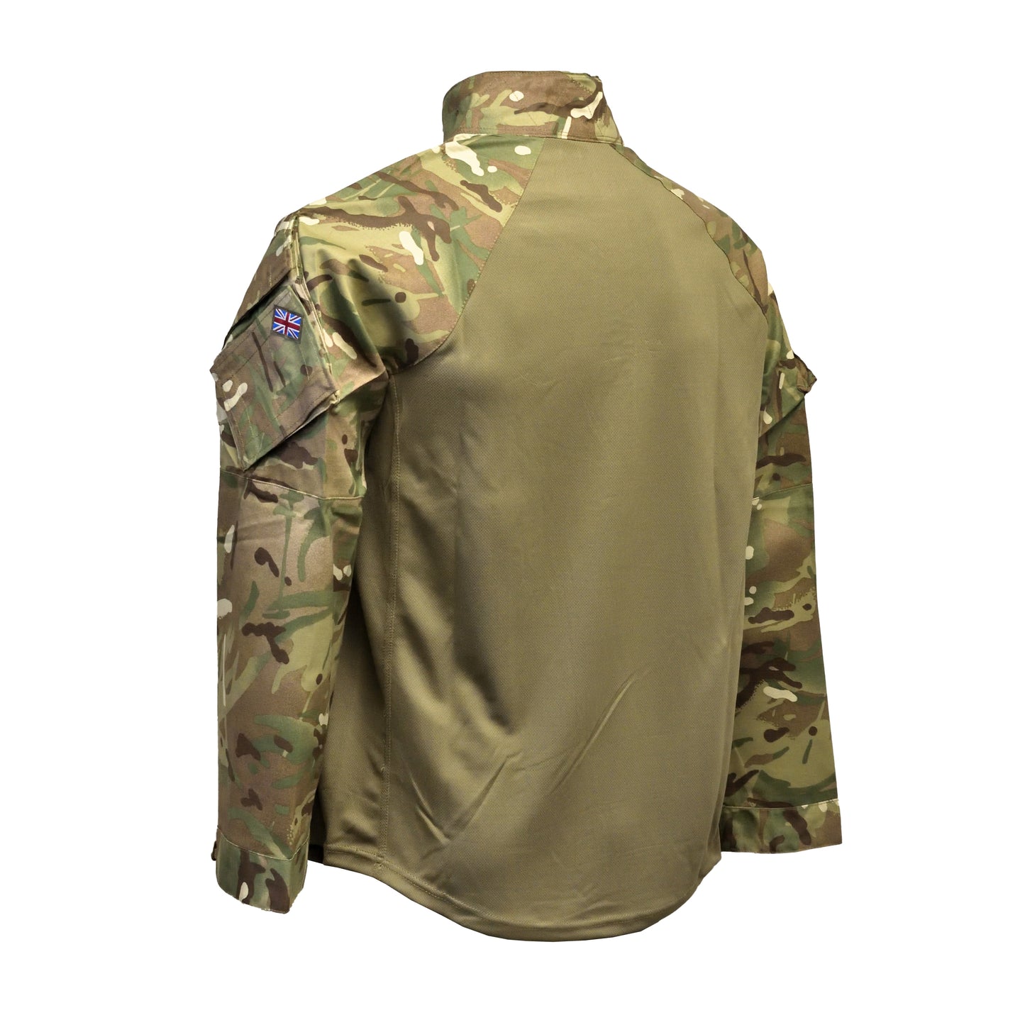 Angled rear left view of UBACS EP Shirt MTP showing back panels.