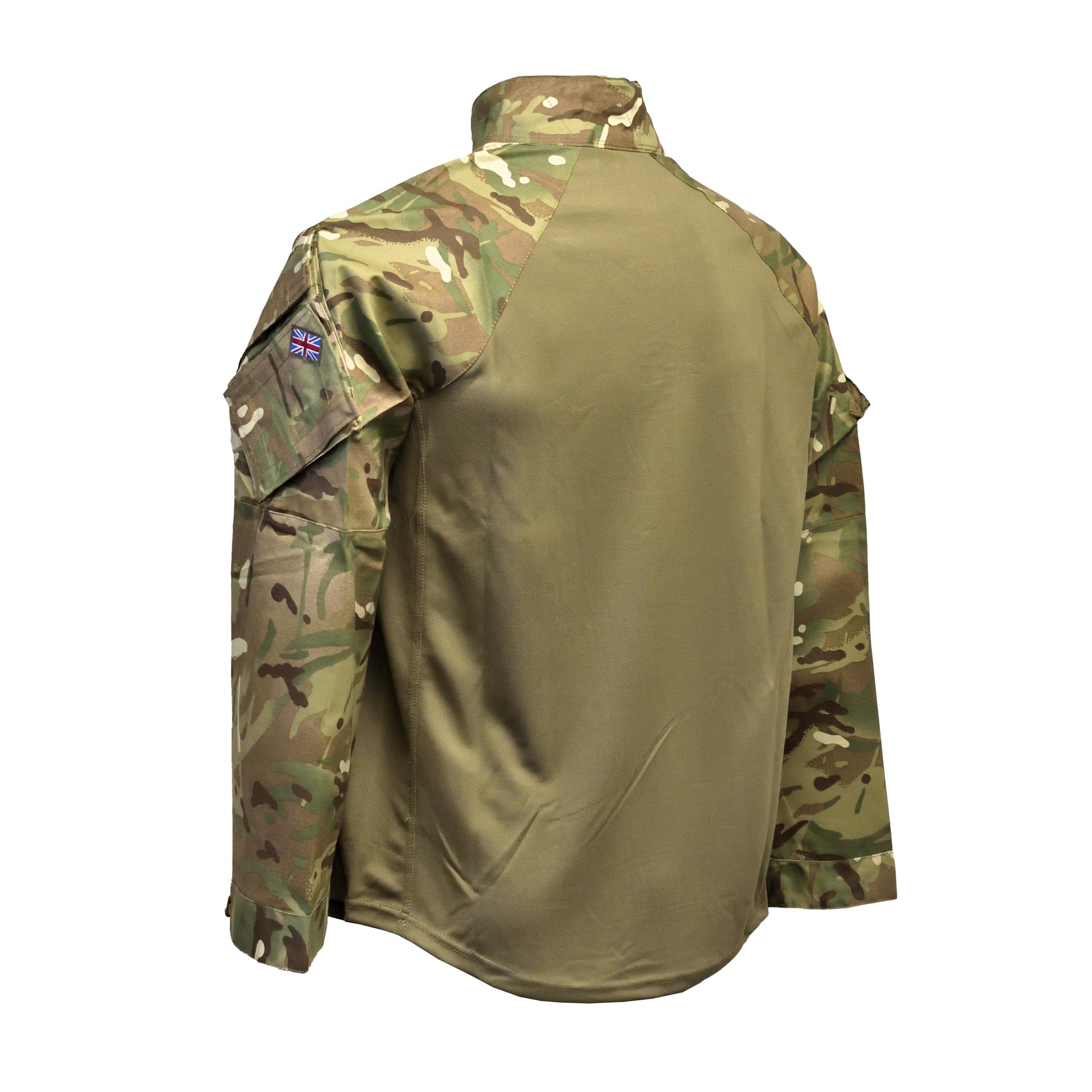 Angled rear left view of UBACS EP Shirt MTP showing back panels.