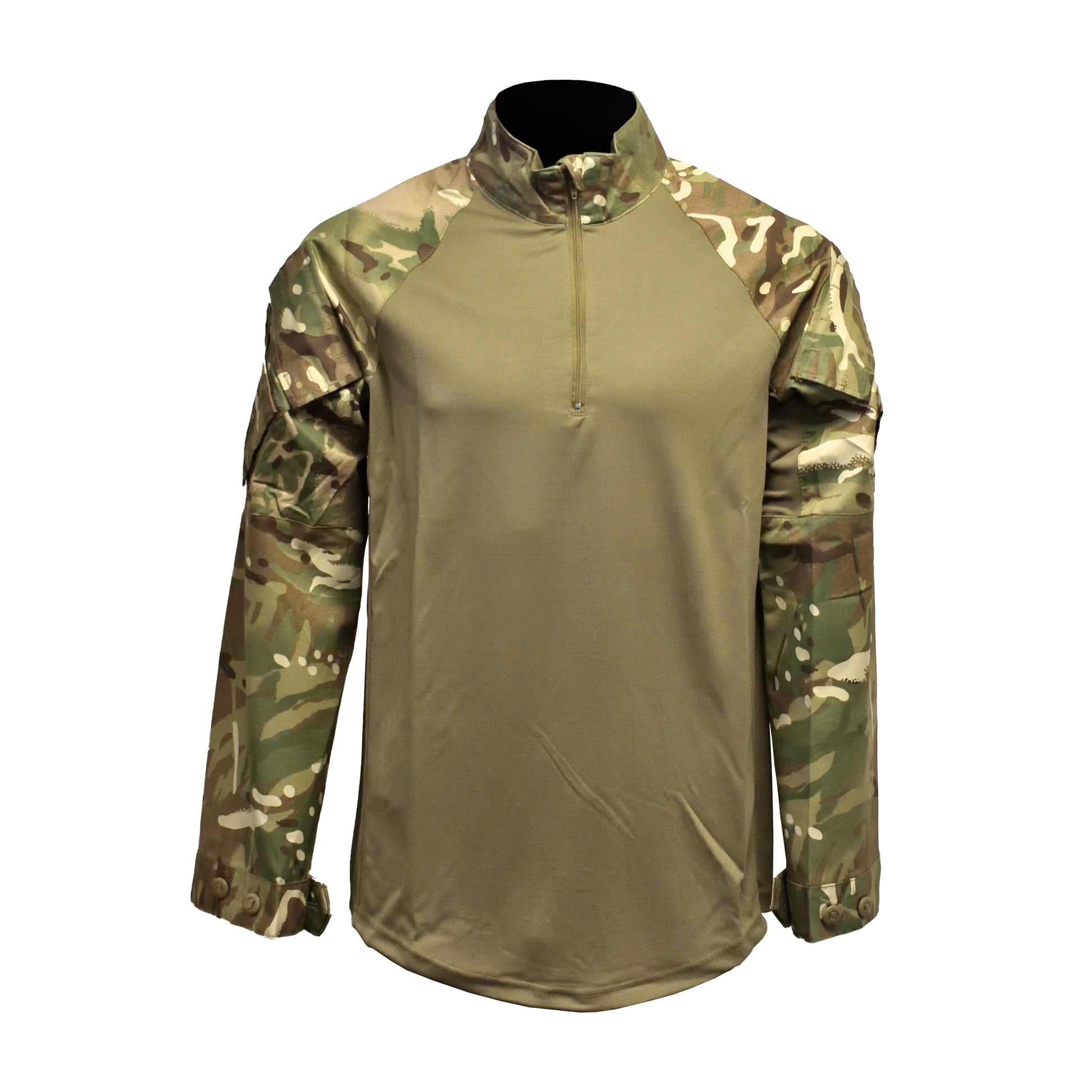 Front view of British Army UBACS EP Shirt MTP with green front panel.