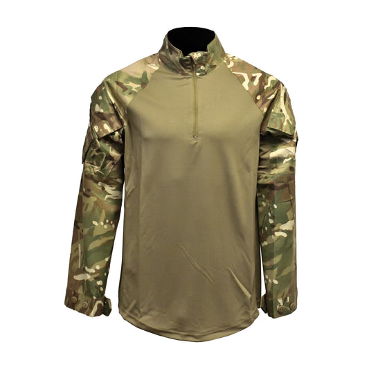 Front view of British Army UBACS EP Shirt MTP with green front panel.