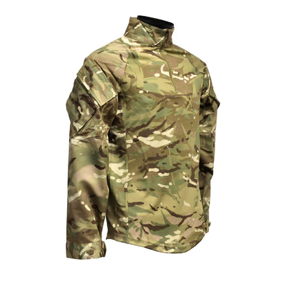 Right-angled front view of British Army UBACS EP Shirt MTP with stand collar detail.