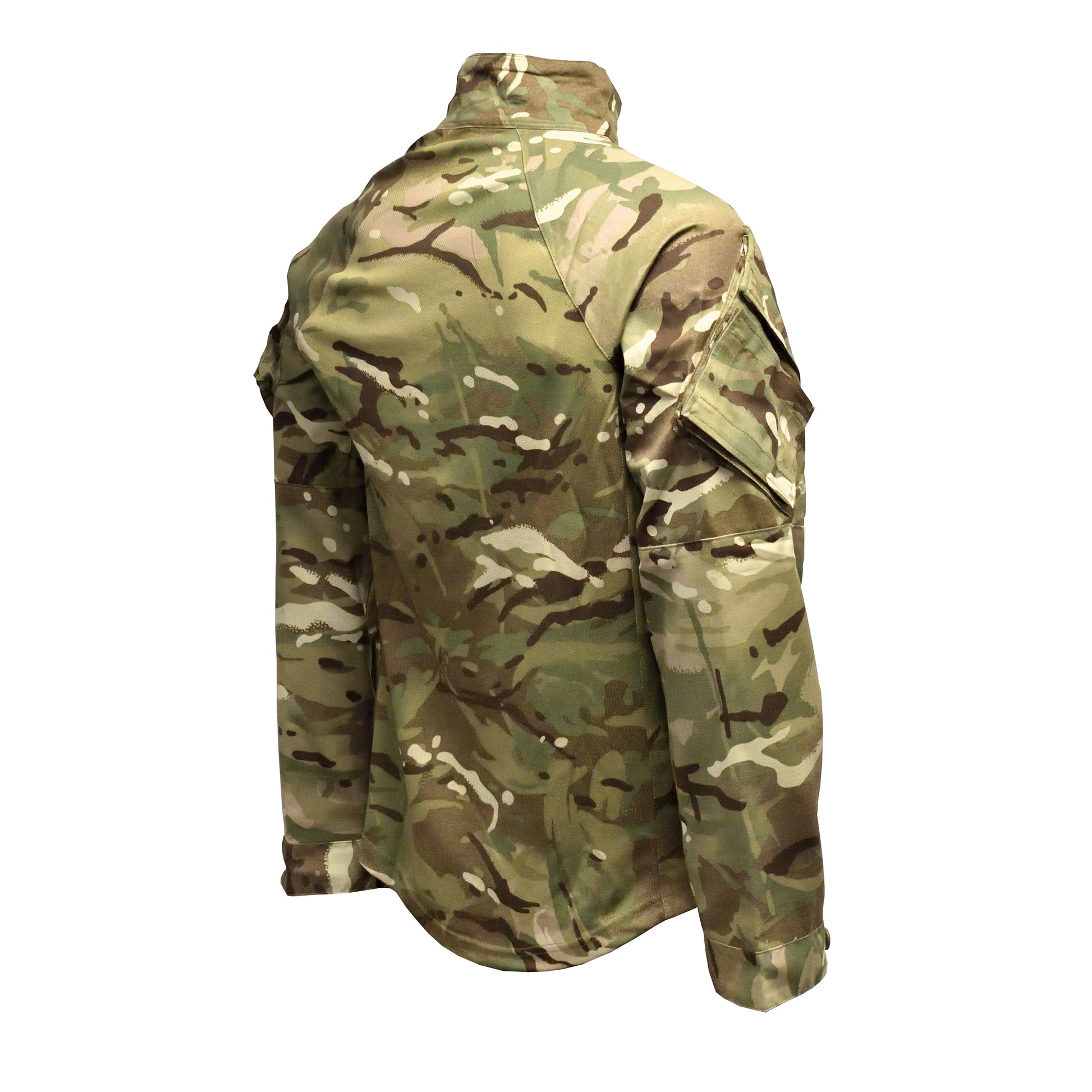 Left-angled rear view of British Army UBACS EP Shirt MTP highlighting arm and back panel.