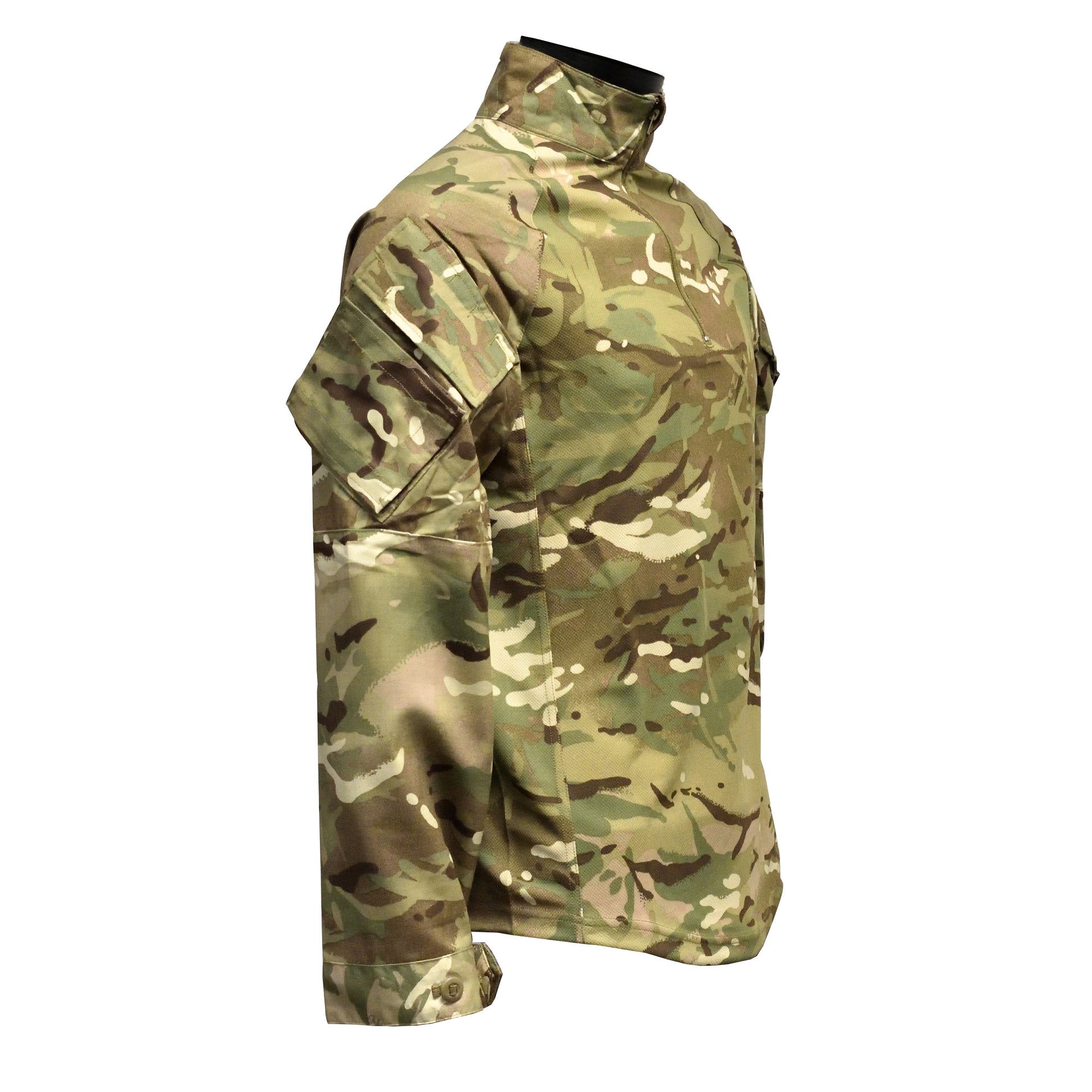 Macro image of sleeve fabric and stitching on British Army UBACS EP Shirt MTP.