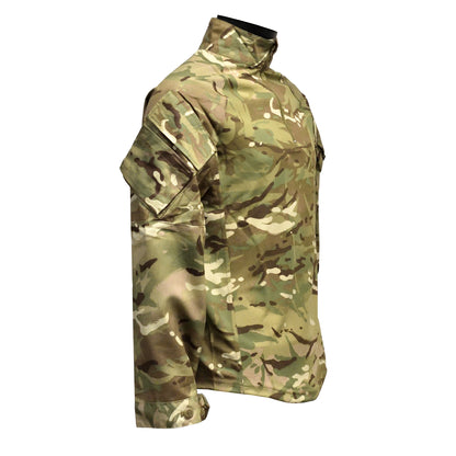 Macro image of sleeve fabric and stitching on British Army UBACS EP Shirt MTP.