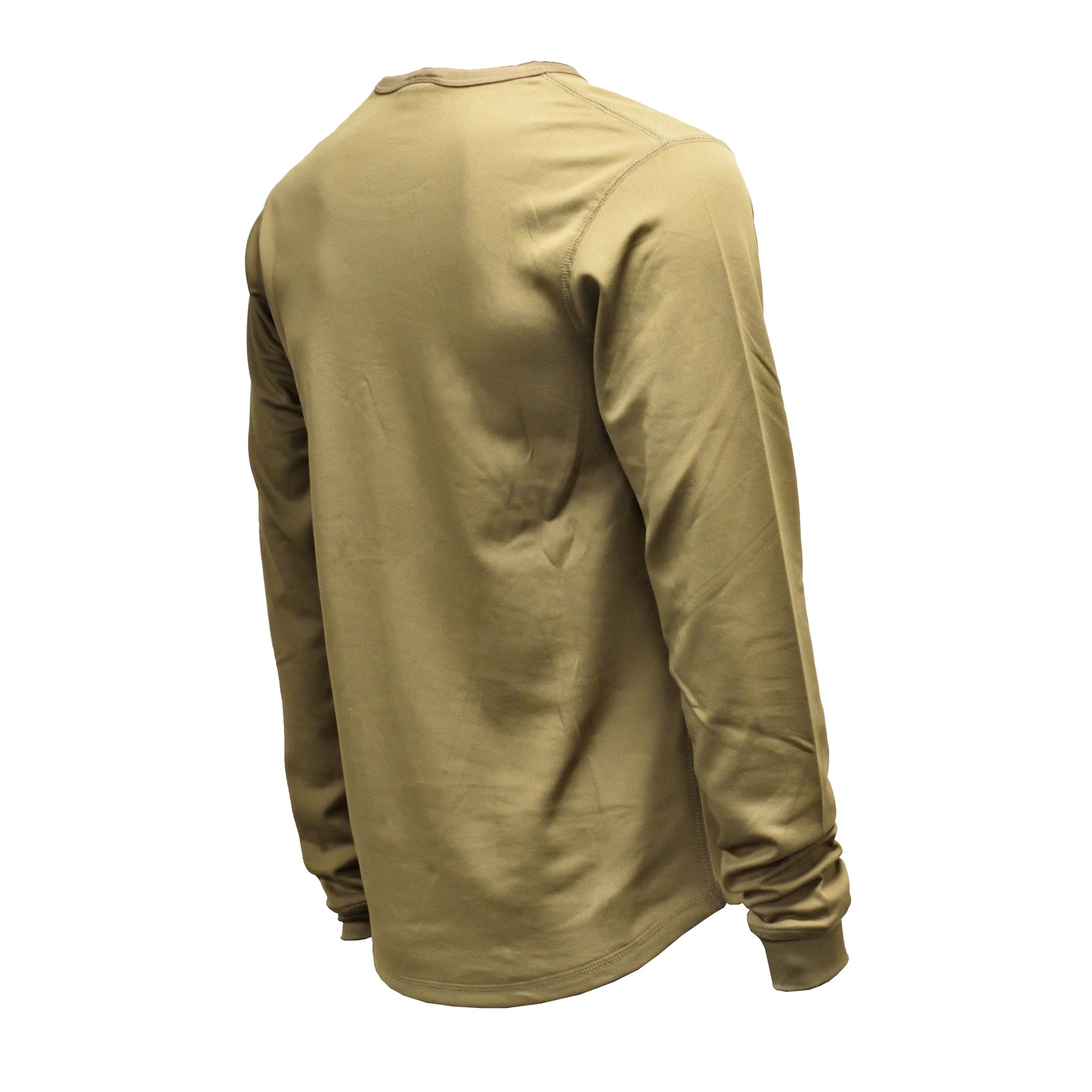 Angled rear shot showing overall fit and design of British Army Thermal Shirt Underwear PCS Olive.