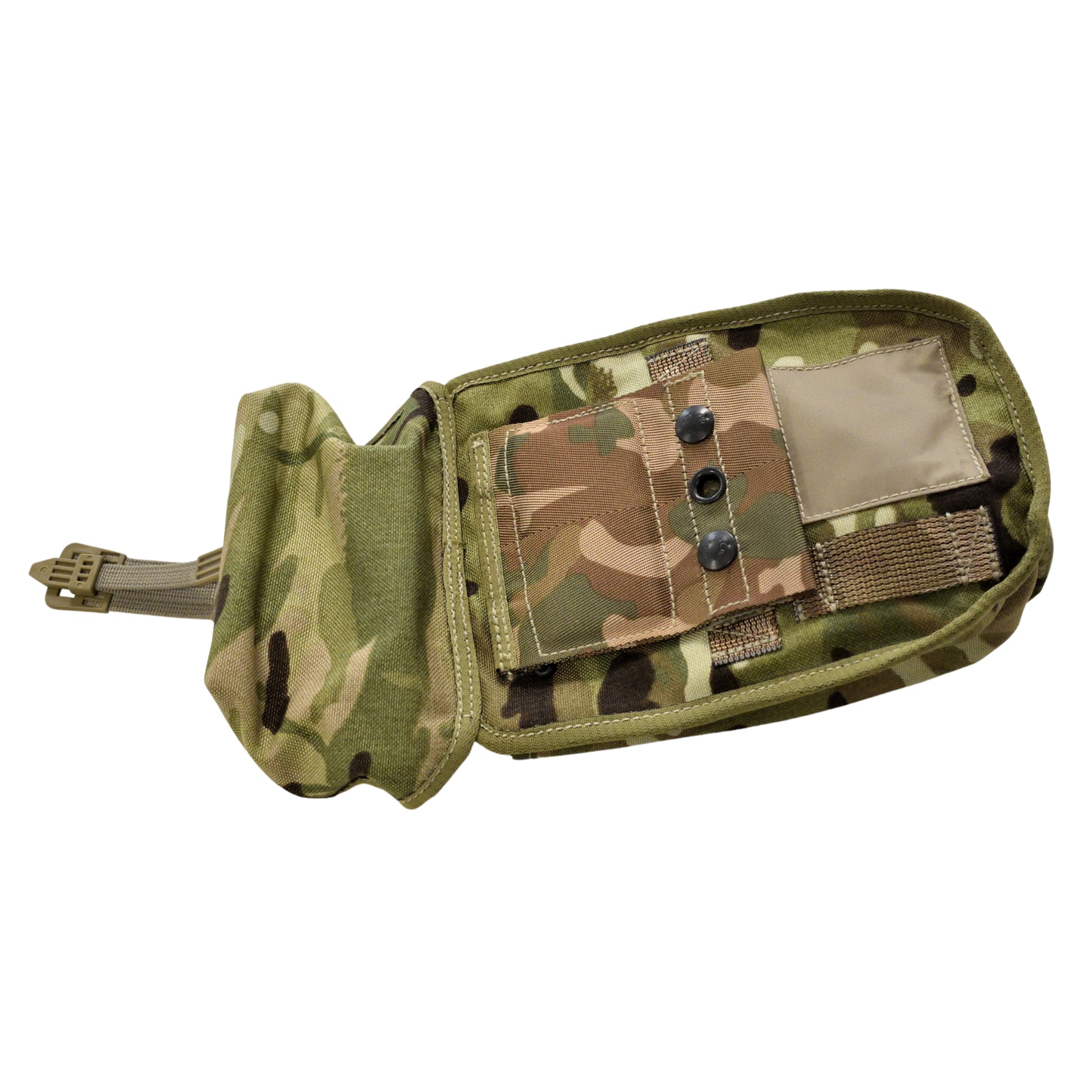 British Army Water Canteen Carrier MTP laid flat, highlighting compact design