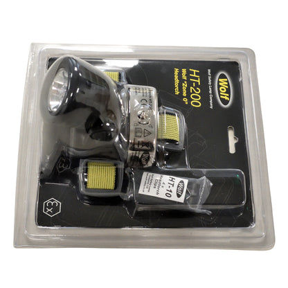 Angled view of Wolf HT-200 Zone-O headtorch highlighting compact design.