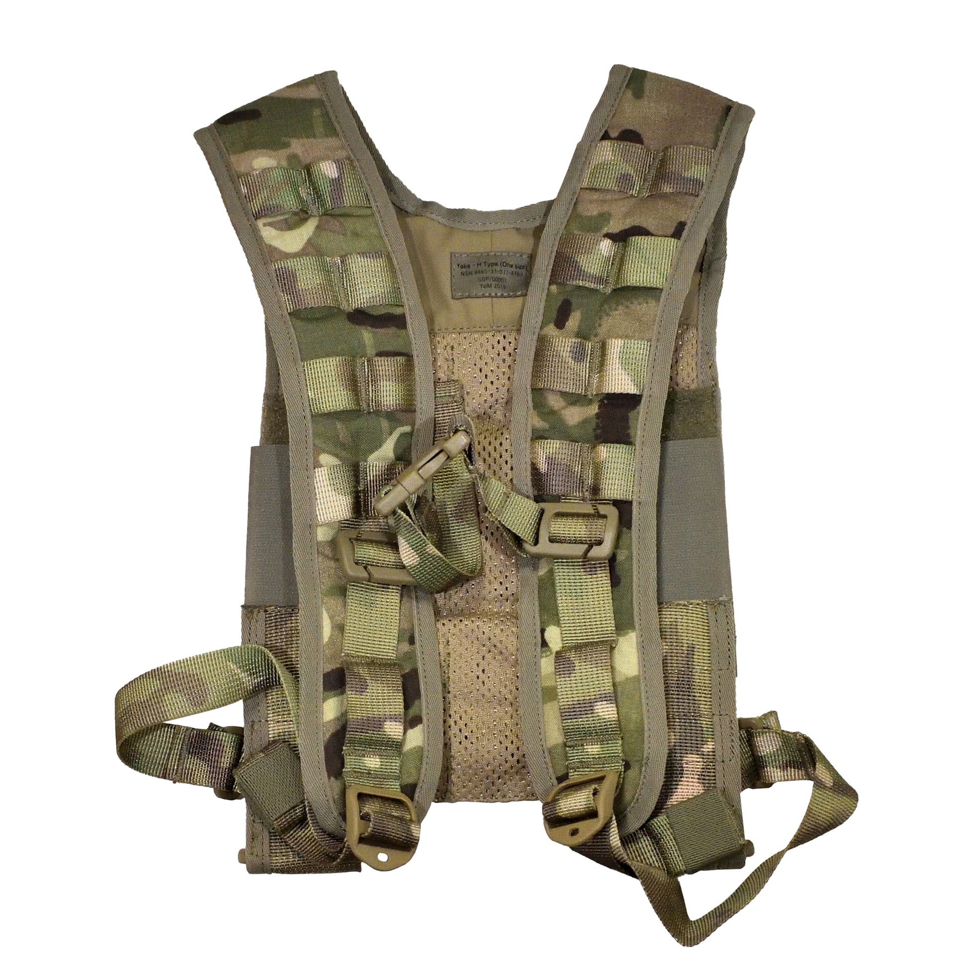 Rear view of British Army H-Type Yoke MTP showing attachment points.