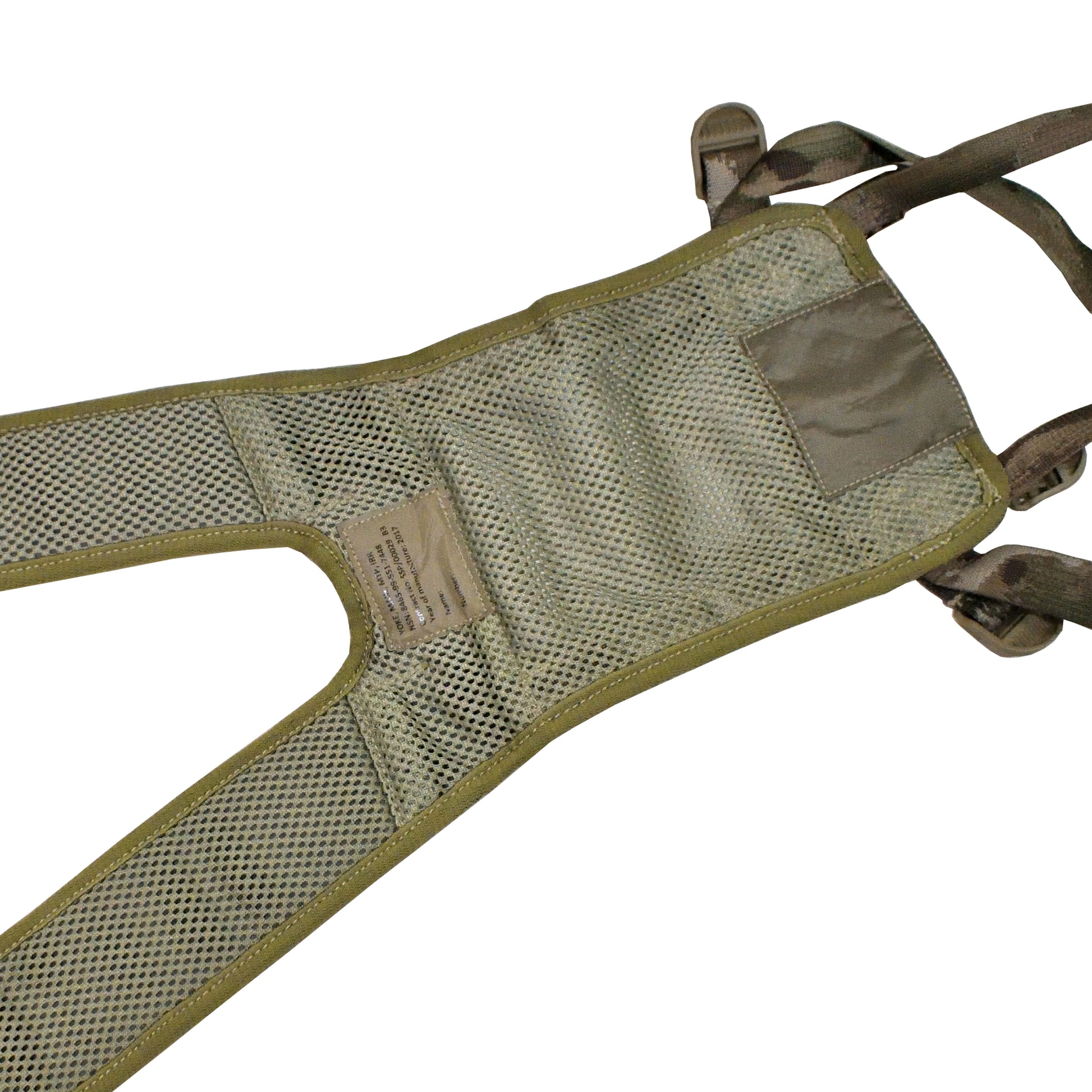 Angled view of British Army Main Yoke MTP IRR with camouflage detail.
