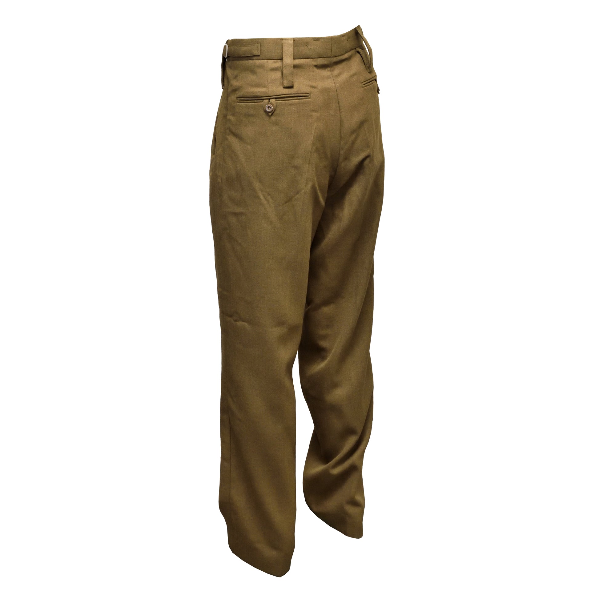 Angled rear left view of Mens Dress Trousers highlighting stitching and fit.