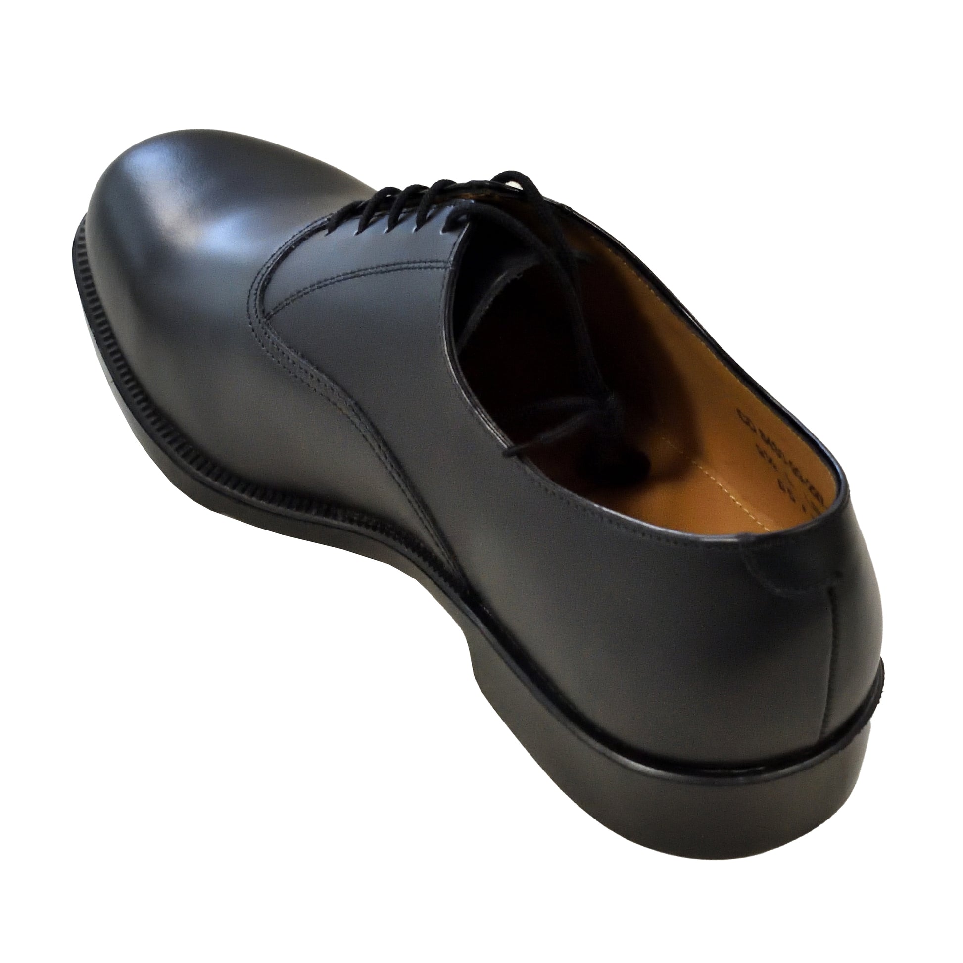 Rear view of British Army Men's Service Shoes in black with smooth heel finish.