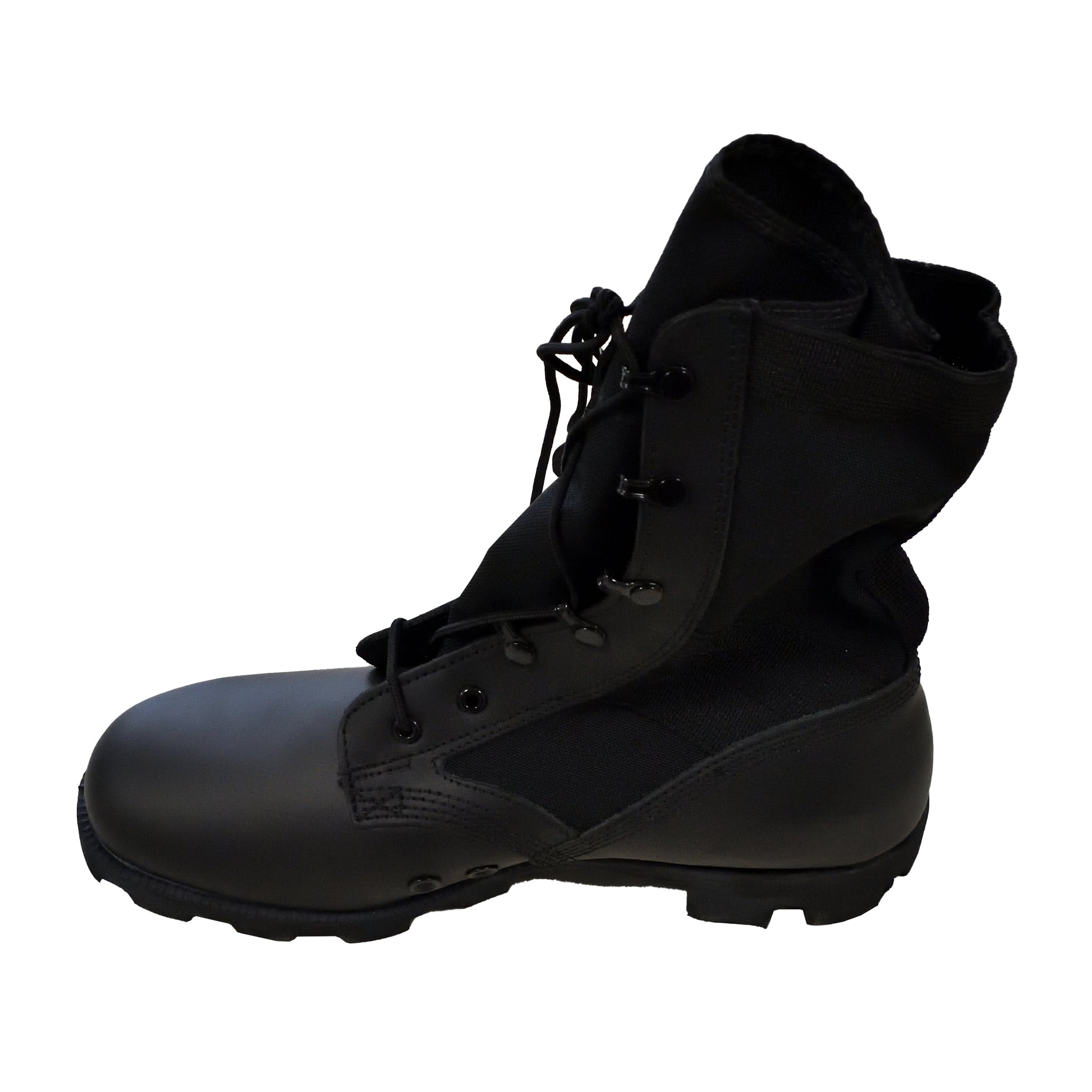 Side profile of Wellco Peruana Jungle Boots Black showing canvas and leather contrast.