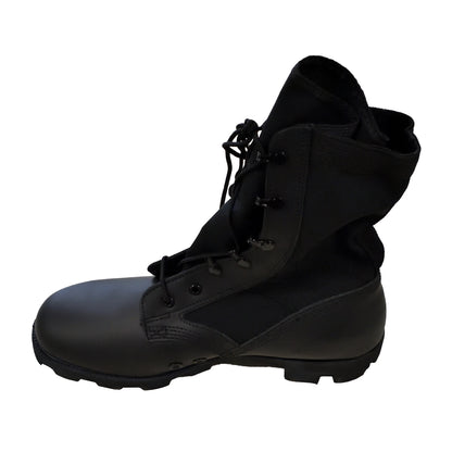Side profile of Wellco Peruana Jungle Boots Black showing canvas and leather contrast.