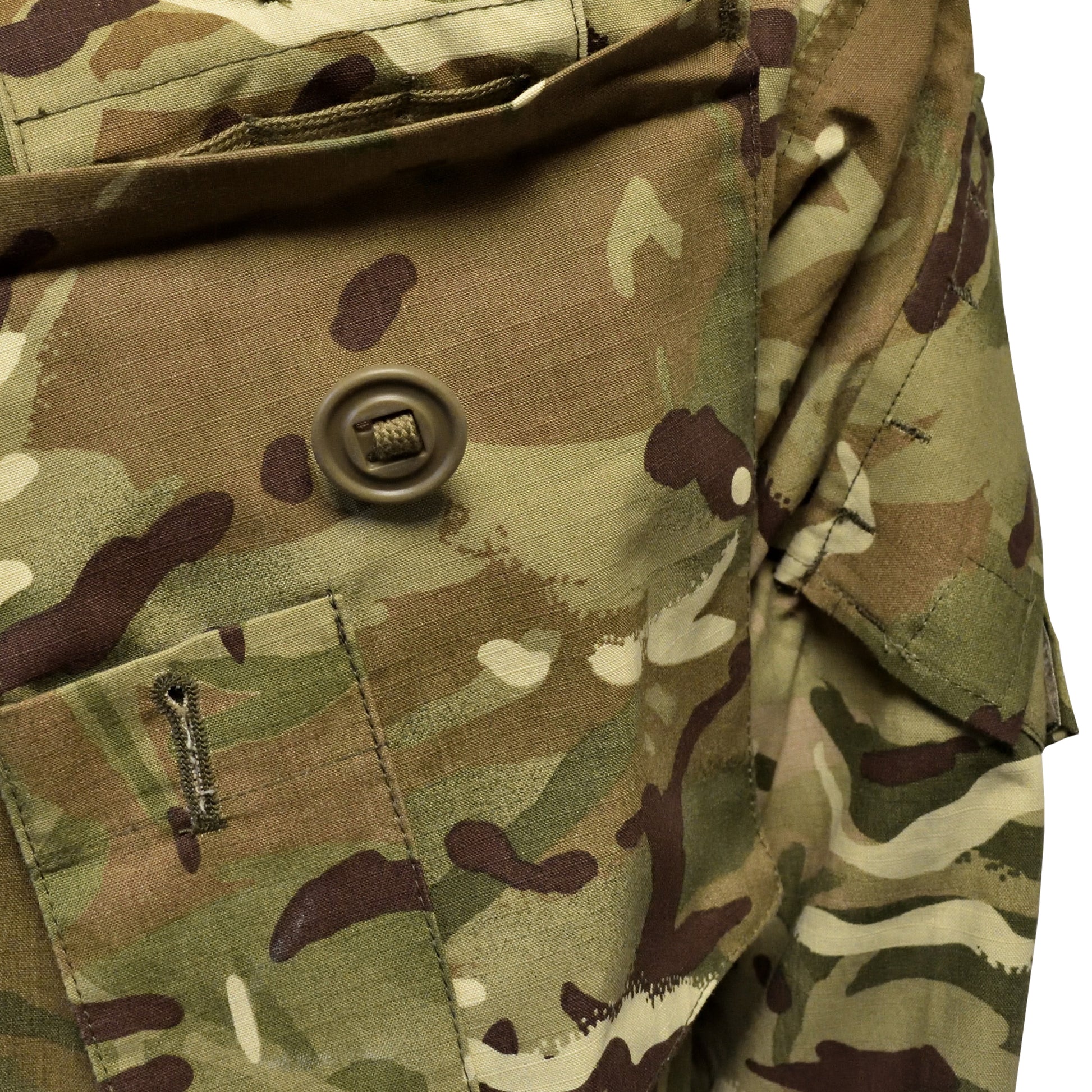 Detail shot of fabric texture and reinforced stitching on FR Combat Smock for CR2.