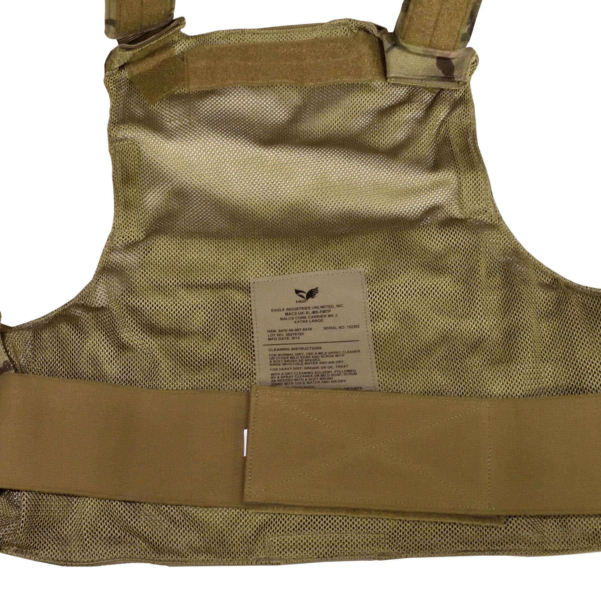 Interior view of British Army BALCS Core Carrier MK2 MTP with adjustable back straps.