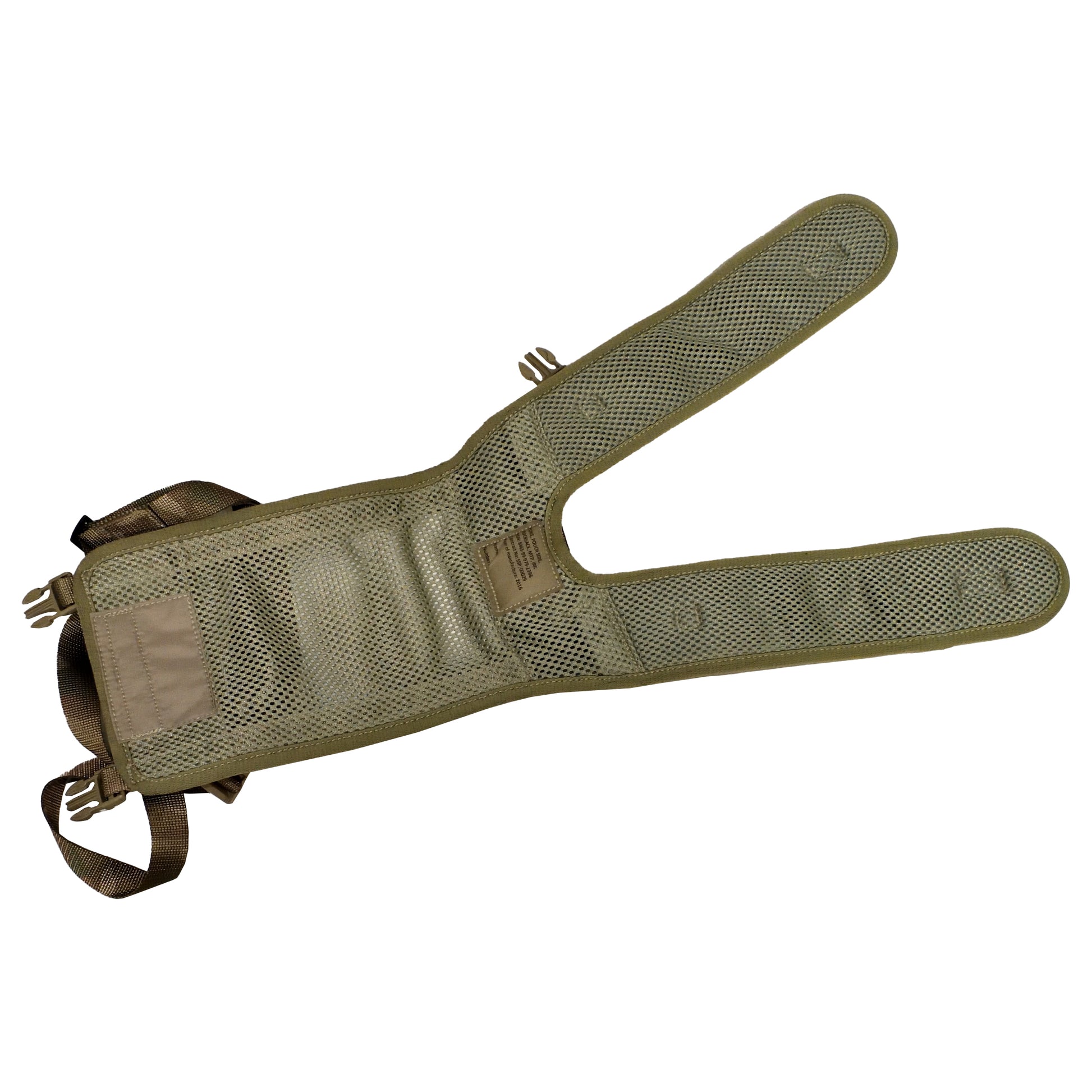 ear view of British Army Rucksack Yoke with adjustable harness system.