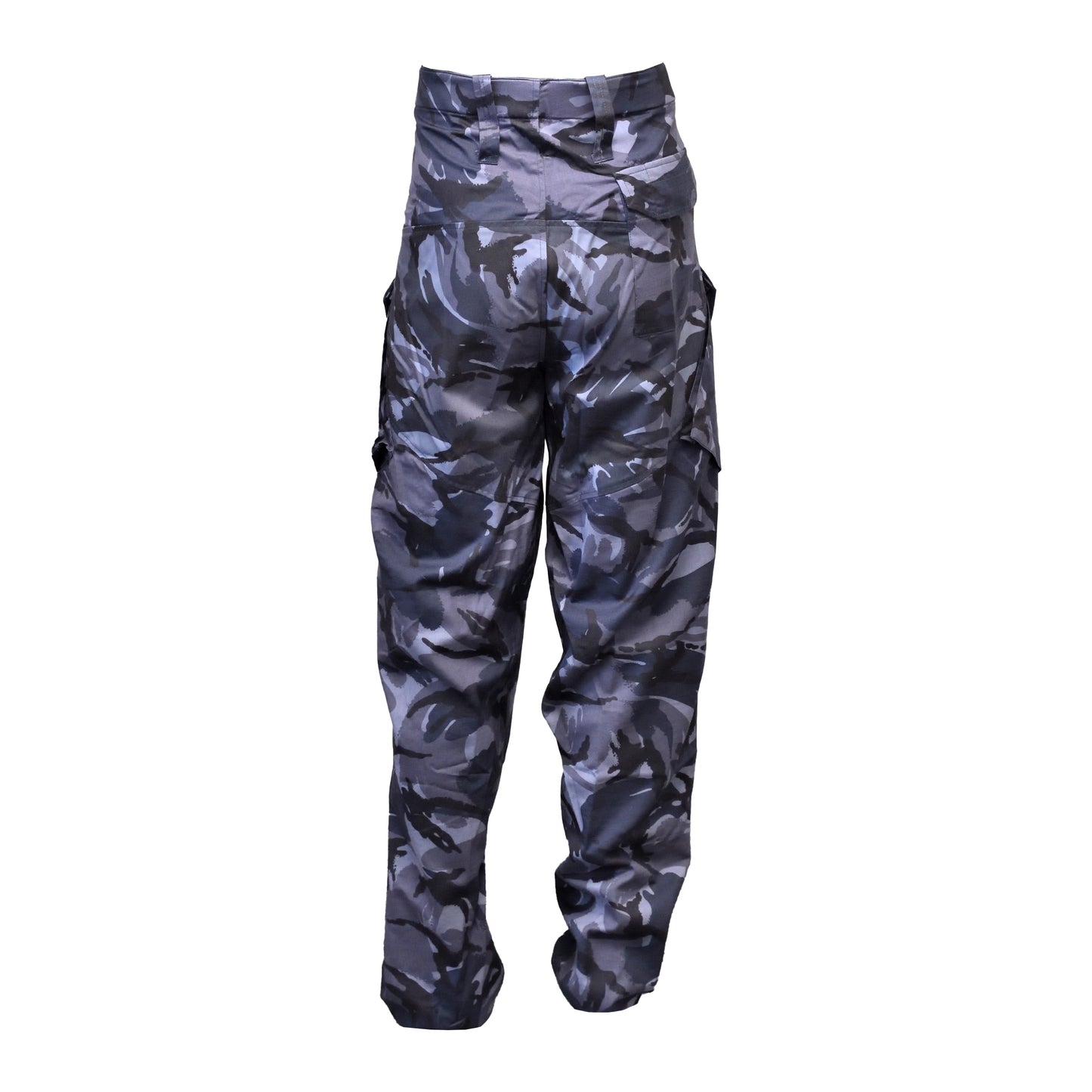 Rear view of British Army Combat Trousers Blue Camo with insect repellent treatment.