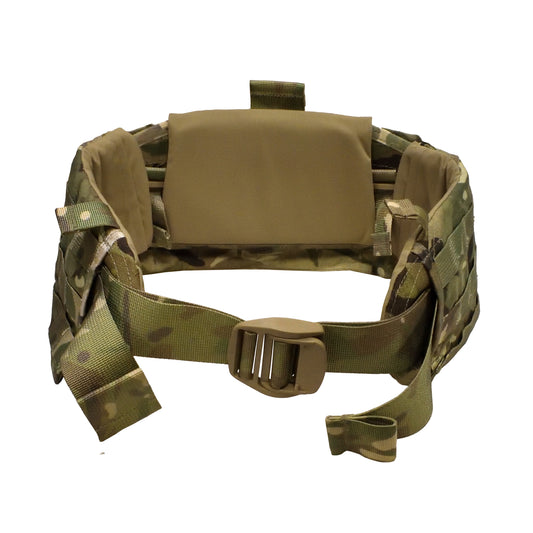 Front view of British Army Combat Chassis MOLLE Hip Belt in MTP camouflage.