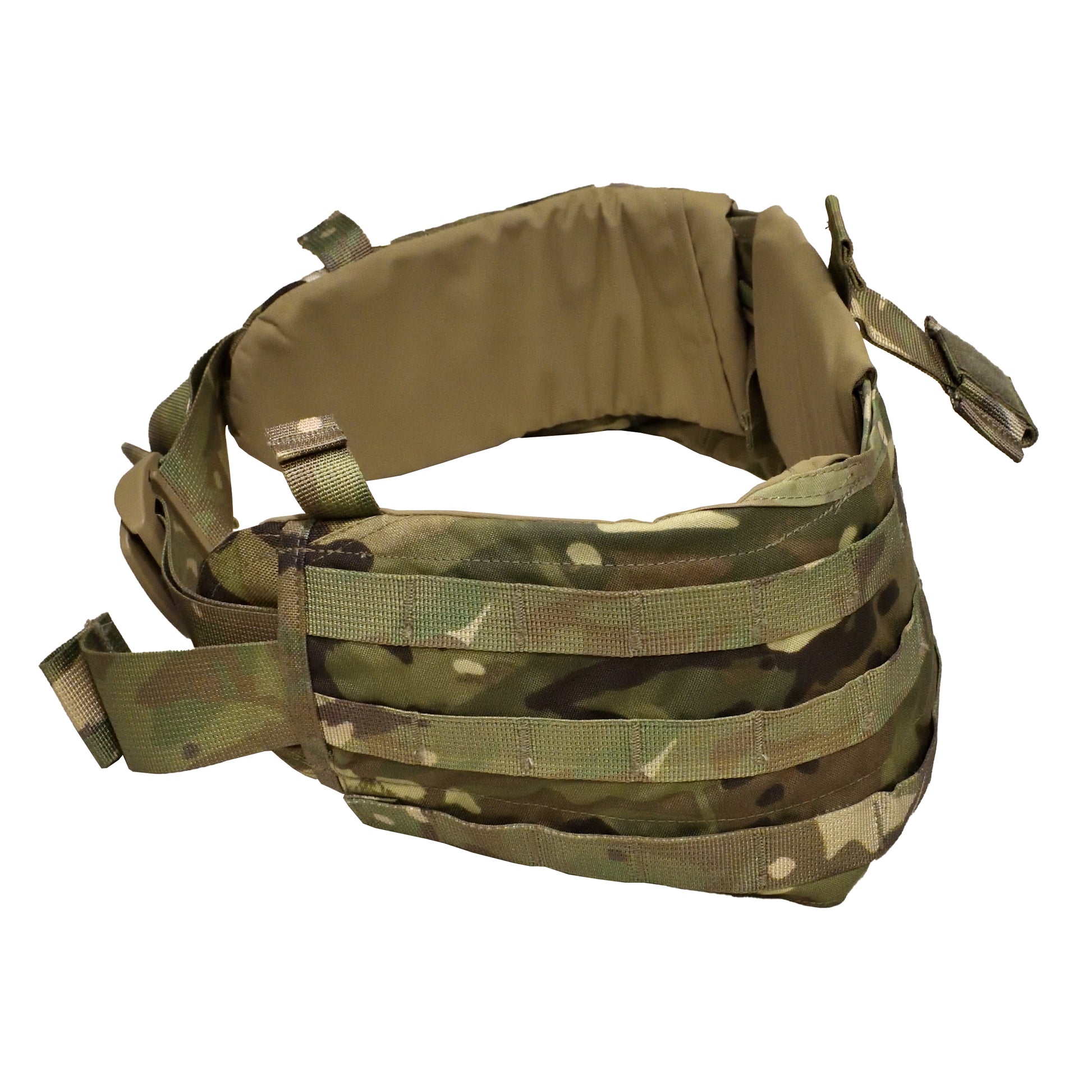 Angled front right view of British Army MOLLE Hip Belt MTP.
