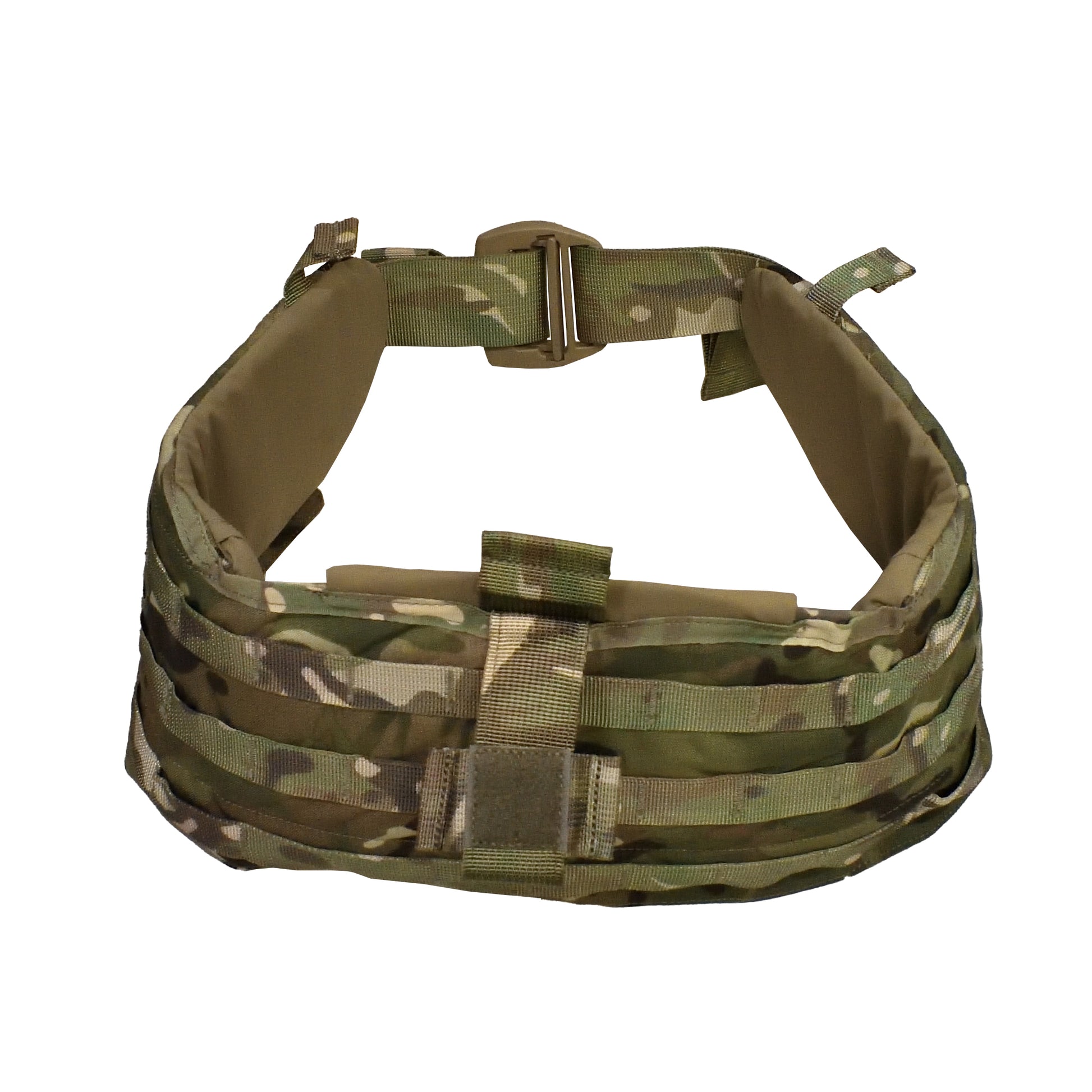Top down view of MOLLE webbing system on British Army Hip Belt MTP.