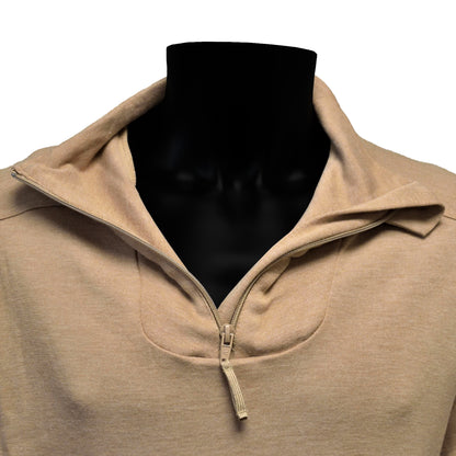 Close-up of the collar unzipped on British Army Desert FR Thermal Combat Undershirt.