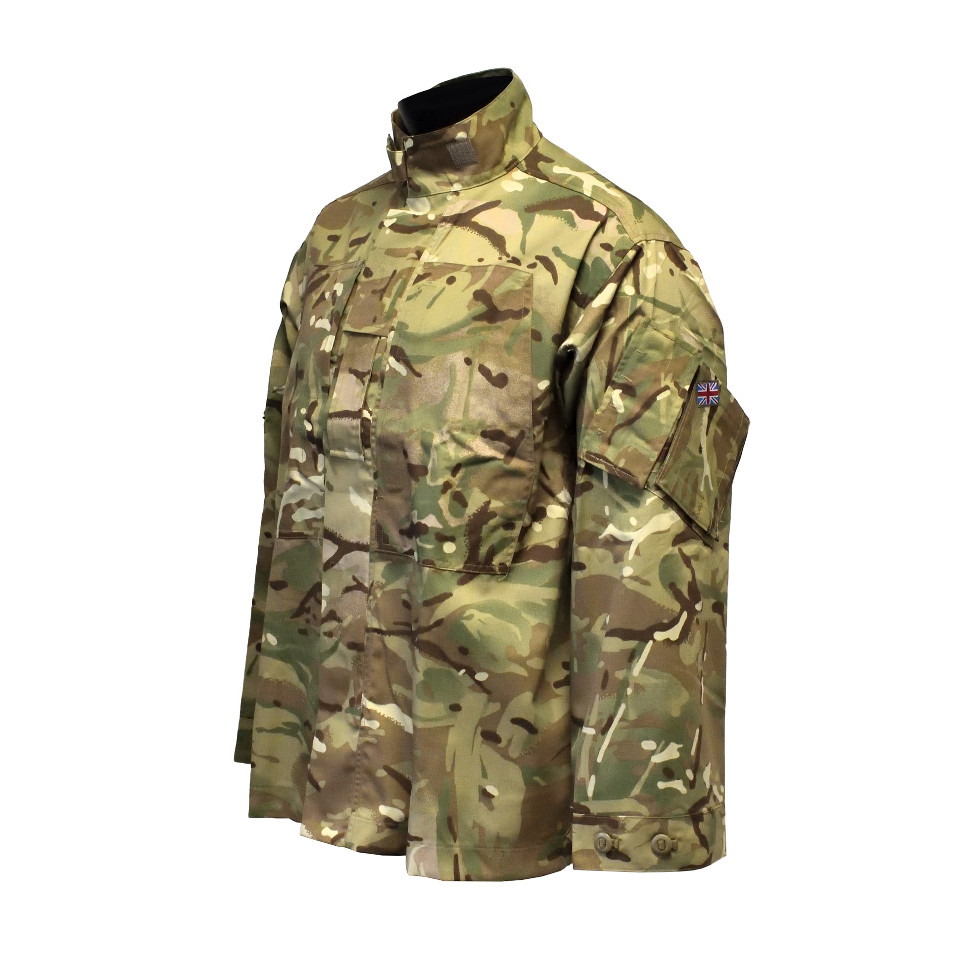 Angled front left view of Temperate Weather Combat Jacket in MTP camo.