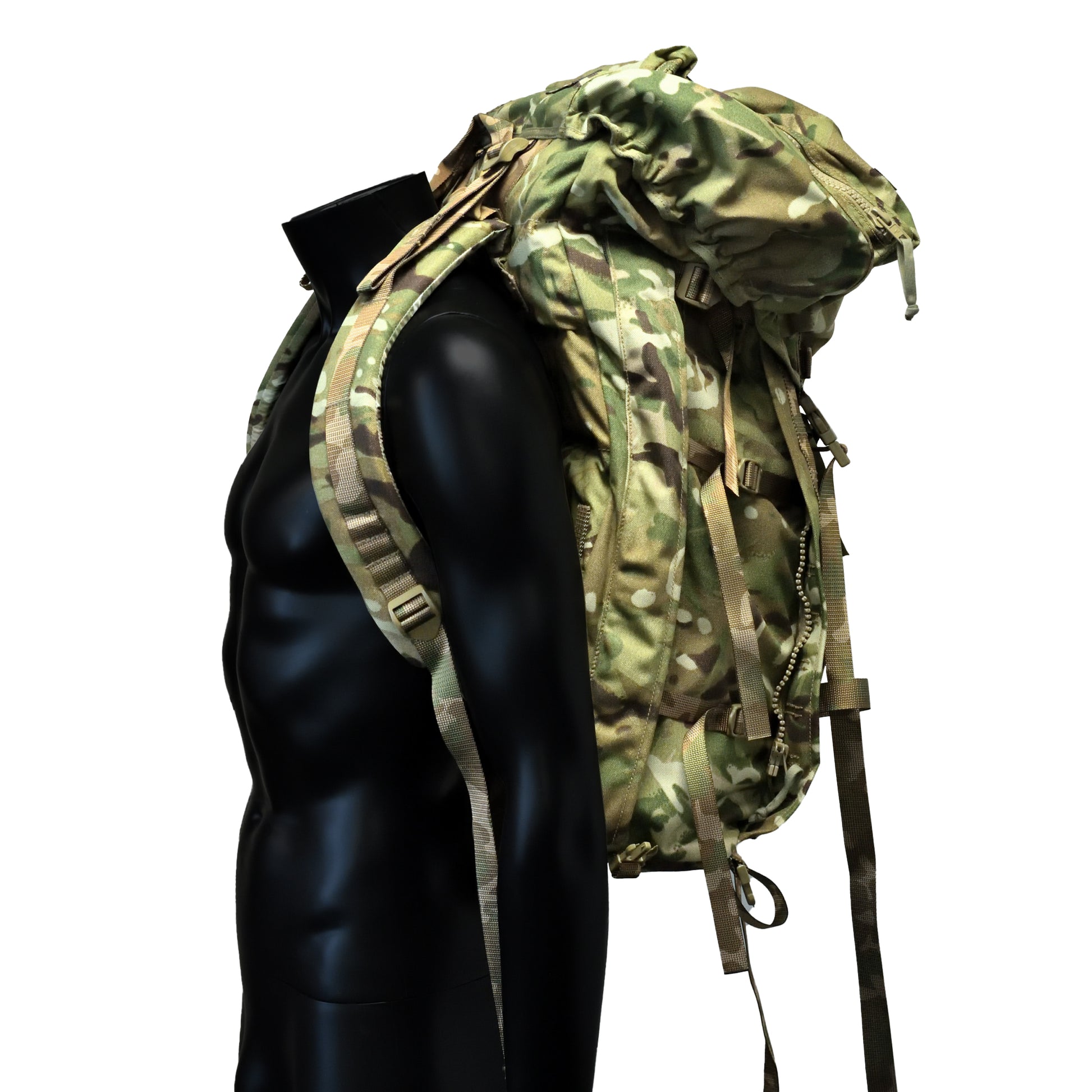 Side profile of Long Convoluted Rucksack and Frame MTP IRR showing shoulder straps.