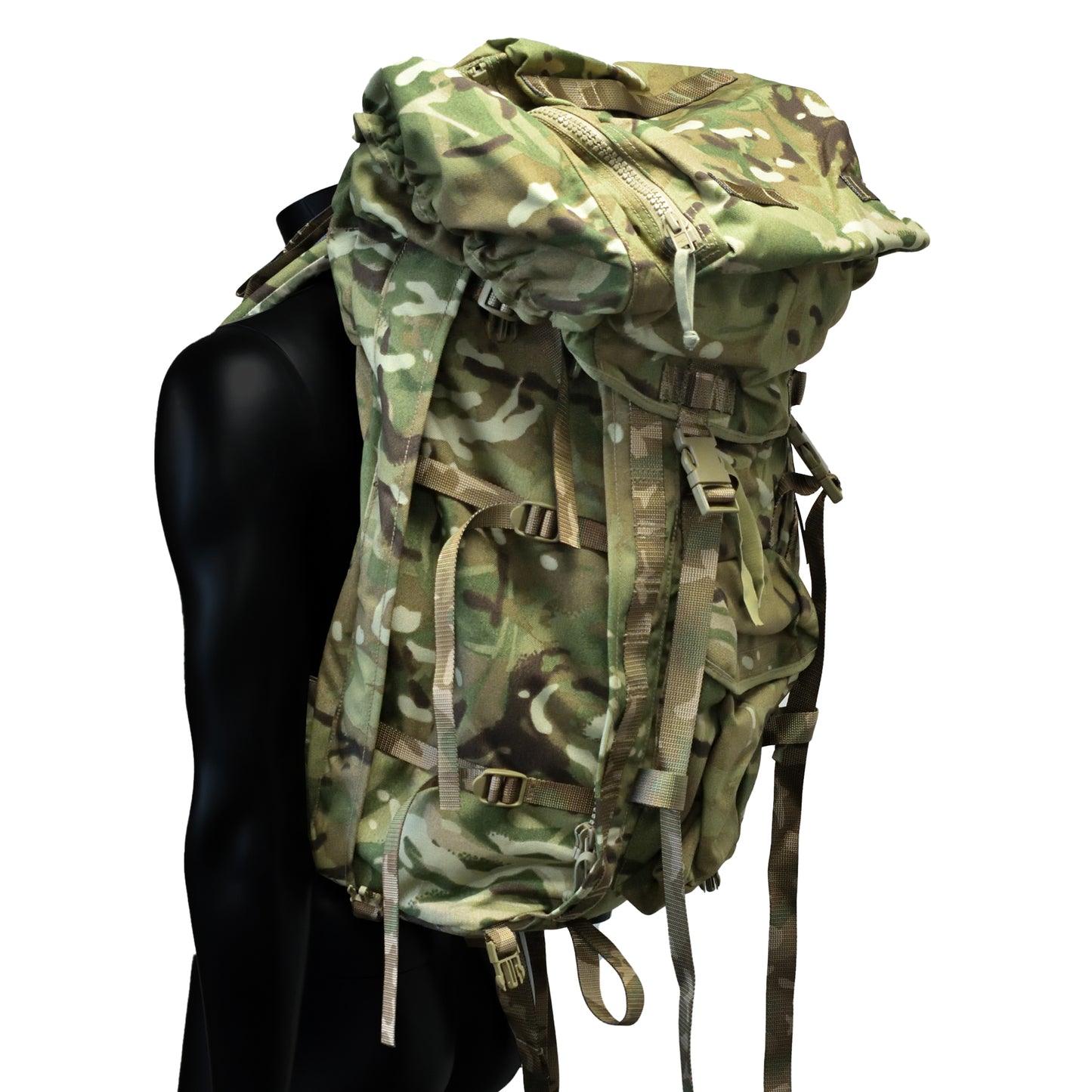 Detail shot of overall design of British Army Rucksack and Frame MTP IRR.