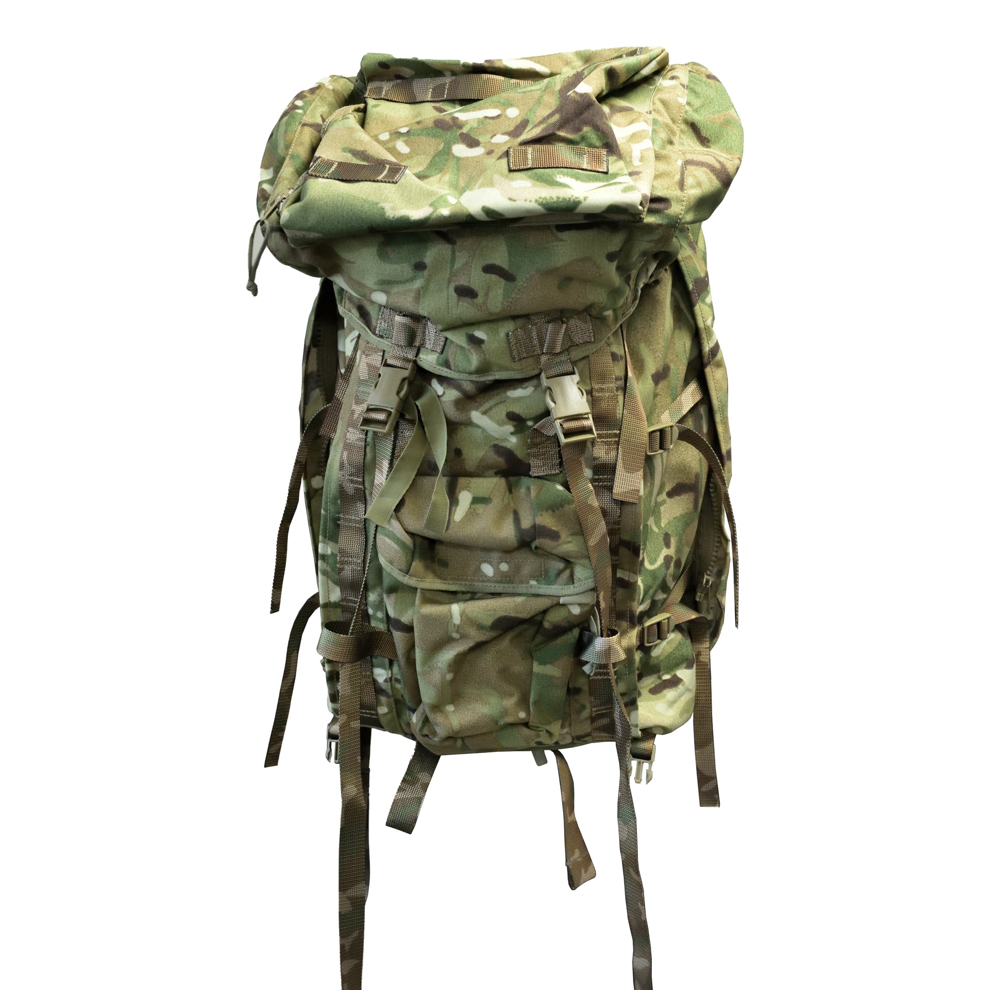 Rear view of British Army Rucksack and Frame (INF) Long Convoluted in MTP camouflage.