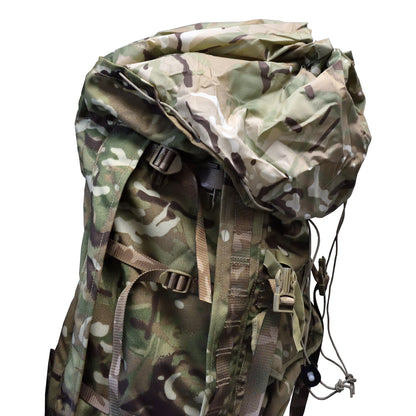 Close-up shot of top closure being open on British Army Rucksack and Frame MTP IRR.