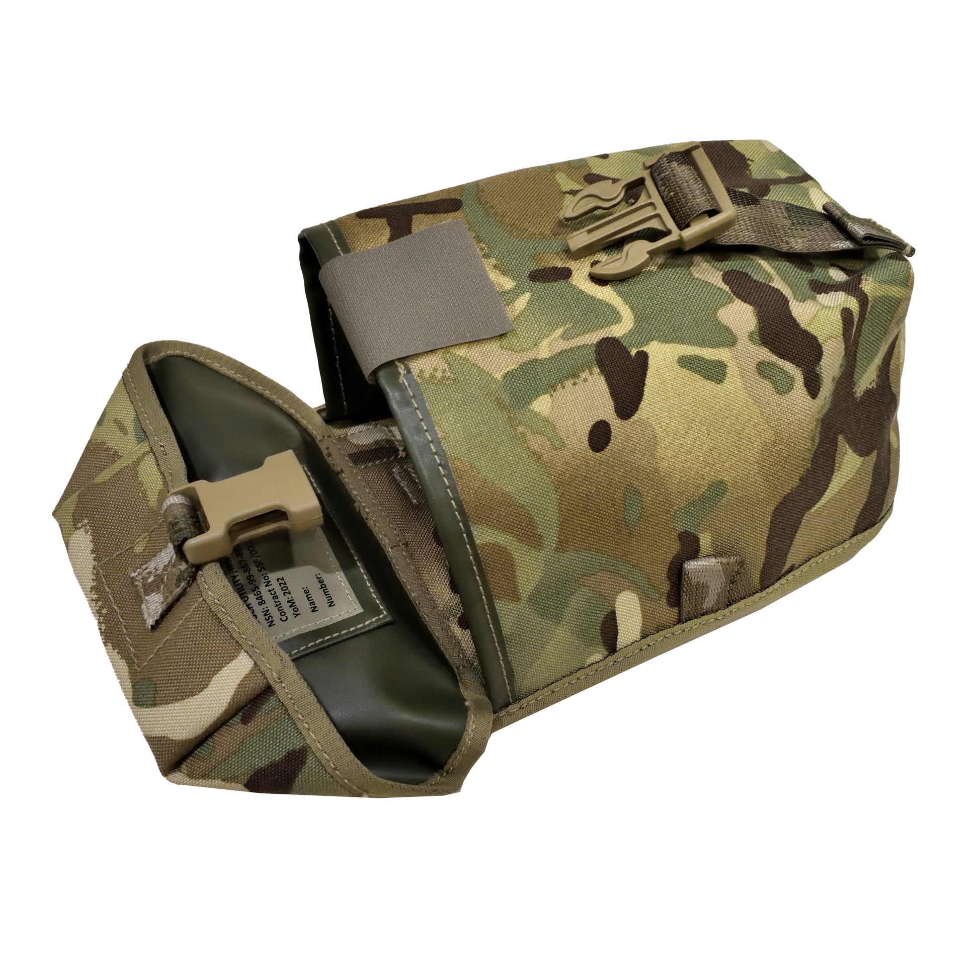 Detail shot of pouch opening and flap closure on British Army Utility Pouch IRR MTP.